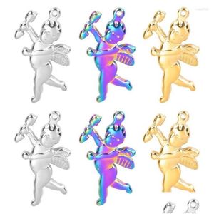 Charms 5-10Pcs Cupid Charm Heart Lover Angel Pendant Stainless Steel Love God Arrow For Jewelry Making Diy Handmade Finding Drop Deliv Dhnqp