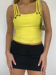 Tanques femininos bonito verão camis y2k roupas amarelo sexy colheita topos para mulher 2023