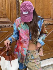 Pantaloni a due pezzi da donna Pantaloni vintage con stampa tie-dye da donna Set da 2 pezzi Camicetta monopetto Abito lungo dritto allentato Estate Boho Streetwear