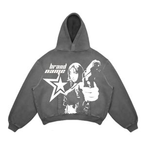 Mens Hoodies Moletons Rua Gótico Casual Carta Explosão Padrão Homens Roupas Moda Hoodie Harajuku Retro Y2K Moletom Com Capuz 230831