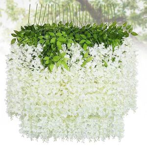 Dekoracyjne kwiaty fałszywe bluszcz 6pcs ogrodowy kwiat girlandy na rattan dekorację domową sztuczny wieniec na ścianie ślub Wisteria Arch Decor