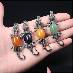 Charms 20x67mm naturalny kamień metalowy metal Clogodile Wiselant Tiger Eye Ametysts Opal do biżuterii Making DIY Naszyjka Boszowa kropla dh3jz