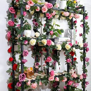Decorative Flowers 1.8m Artificial Rose Vine Green Leaves Garland For Wedding Arch DIY Fake Plant Garden Wall Home Party Spring Decor