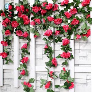 Decorative Flowers 240CM Rose Artificial Long Thick Vine Hanging For Wedding Home Room Decoration Garden Arch DIY Fake Plant