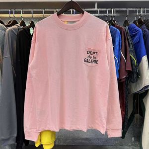 Pocket High Loose Sleeve Deptt Printing t Shirt Letter Mens Quality Cotton Casual Fashion Round Neck Long Gallerry T-shirt Men Designer Women 4dgn