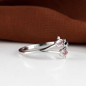 Band Rings Charm Rose Flower Rings for Women Silver Color Pear Cut Pink Wedding Bands Thin Ring Valentine Day Jewets Gifts R230831