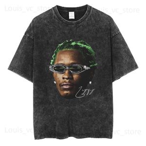 Męskie koszulki Rapper Young Thug Washed T Shirt Unisex Hip Hop Vintage Gothic T-shirts Casual Oversited Botton Summer T Shirts Streetwear T230831