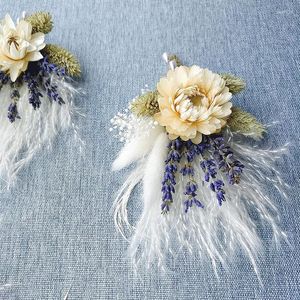 Flores decorativas boho outono decorações de aniversário de casamento mini buquês secos dama de honra noivo corsage preservado babysbreath