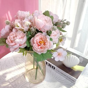 Decorative Flowers Artificial Peony Silk Simulation Flower Arrangement Wedding Pography Bouquets Home Living Room Garden Pink Fake Decor