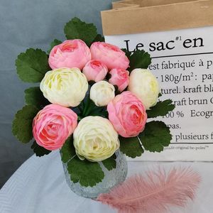 Flores decorativas 10 cabeças simulação buquê de flores de lótus casa mesa de jantar quarto decoração festa de casamento ramo falso lírio chave de chão