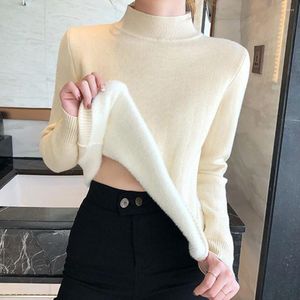 Kvinnors tröjor Plush Thicken Slimming Autumn Winter High Collar Stickover Pullover Warm tröja Kvinnor Velvet Thermals Underwear Underdirts