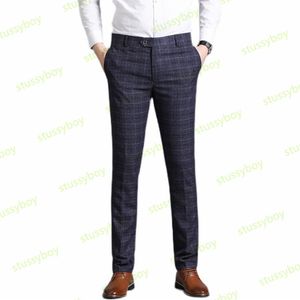 プラスメンズ格子縞のスーツパンツマンワークビジネスカジュアルなイングランドスタイルのズボン男性ゆるいスリムウェディングパンツ306A