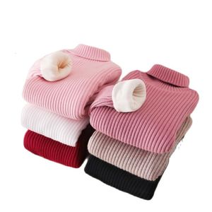 Pullover Autumn Winter Fashion Girls Sweaters Turtlrneck Knit tröja 2 12 år barn kläder tjocka med fleece 230830