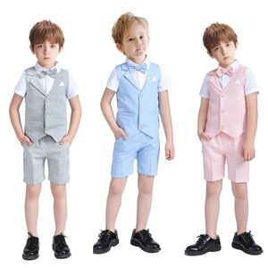 Suits Summer Little Boy's Solid Vest Set 3Piece Pants Bowtie Tuxedo For 214 Years Handmade High Quality Kid Plaid 230830