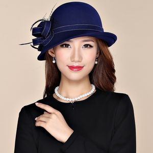 Geniş Memlu Şapkalar Kova Lady Chic Flower Asimetrik Cloche Cap Kadın 100 Yün Keçe Fedora 230830