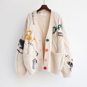 Kadın Sweaters Sonbahar 2023 Tembel Rüzgar hırka kazak kadın ceket beyaz gevşek Kore Sonbahar ve Kış 230831
