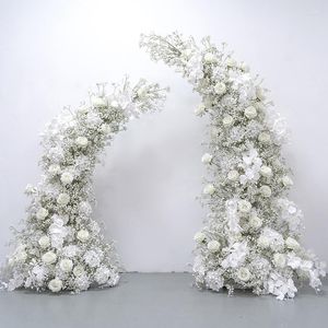 Dekoratif Çiçekler Lüks Beyaz Gül Babysbreath Yapay Çiçek Sıralı Düğün Zemin Zemin Dekor Dekap Çiçek Düzenleme Etkinlik Partisi Po