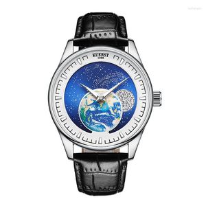 Relógios de pulso 2023 Kuerst Moon Relógio Mecânico Masculino Luminoso Oco Out Moda Cinto Homem Luxo Relógio de Pulso 30m À Prova D 'Água Reloj Hombre