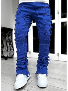 Mens Jeans Creative Tassels Decoration Straight Fit Casual Medium Stretch Street Style Denim Pants för alla säsonger 230831