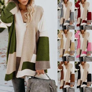 가을과 겨울 스웨터 여성 대형 크기 느슨한 기하학적 색상 일치 가디건