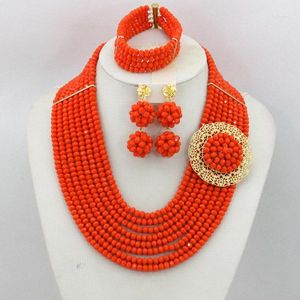 Collana di orecchini set favolosi gioielli di costume africani perline di cristallo matrimonio nigeriano AJS041