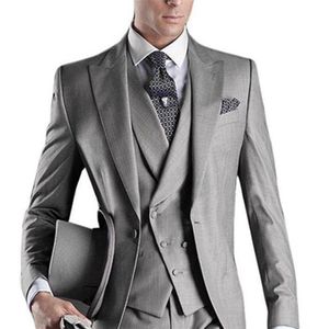 2020 grey 3 pieces Mens Suit Plaid Terno masculino Wedding Groom Tuxedo Tailored Suits for men Custom Made Jacket pants vest344e