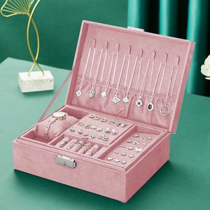 WEjebox Pink Flanned Jewelry Box Boite A Bijou Organizer Naszyjnik Kolczyka Pudełka Pierścienia Przechowywanie dla kobiet Prezenty 230814