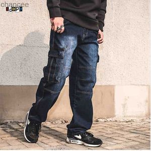 Fashion Mens Biker Jeans Heavy Duty Multi Pockets Japanese Style Loose Fit Plus Size Cargo Denim Pants For Hipster LST230831