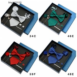 Bolo Krawatten Krawatte Einstecktuch Set Box Geschenk für Männer Frauen Hochzeit Party Business Hals Manschettenknöpfe Brosche Handky Einfarbig Großhandel 230829