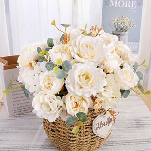 Decorative Flowers 6 Head Flores Artificiales Silk Peony Bouquet Wedding Centerpieces For Tables Flower Artificial Fake Fleurs Artificielles