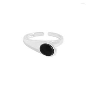 Cluster Rings Small And Luxurious Design With Geometric Oval Black Agate Ring 925 Sterling Silver Female