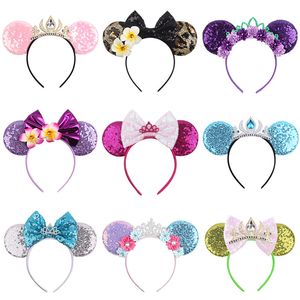 Hair Accessories 10Pcs Wholesale Glitter Crown Hairband Girls Princess Party Head Wear Sequins Mouse Ears Bow Headband Kids Hair Accessories 230830