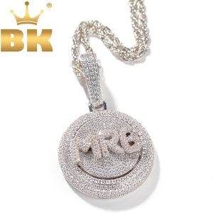 Pendant Necklaces The Bling King Personalized Bubble Initial Letter Rotatable Pendant Necklace Full CZ Custom Spinning Pendant Hiphop Jewelry 230831