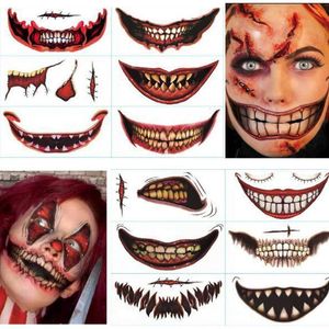 Andra tatueringsmaterial 12st Halloween clown skräck mun tatuering klistermärken tillfälliga tatueringar diy falska tatuering cosplay party dekoration 230831