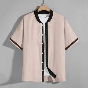Men's T Shirts Short Sleeve Tee Men Loose Baseball Collar Button Front Shirt Fashion Large Dress