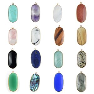 Oval Natural Stone Pendant Treatment Crystal Chakra Gem Rock Charm Random Mix for Necklace Earrings Jewelry Making