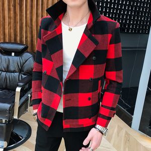 Męskie kurtki w stylu podwójny róg płaszcz veste homme moda retro tartan kurtka jesień i zimowe mężczyźni szczupły wełniany płaszcz s5xl 230831