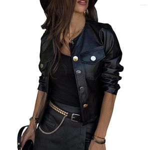 Racing Jackets Black Faux Leather Jacket For Women Fashion Pu Lady Coat With Zipper Outerwear Long Sleeve O Neck Female Top