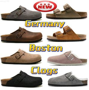 Sandały Nowy projektant biegów Boston Clogs Kapcie Slajdy Niemiec Cork Fur Slajd Mens Minach Buty Buty Runss Skórzane zamsz Taupe Slipper Arizona Motion Prąd 52ESS