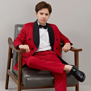 Abiti Vino Rosso Bambini Abito da sposa formale Ragazzi Giacca Pantaloni 2 pezzi Pograph Vestito Bambini Cerimonia di compleanno Tuxedo Costume 230830