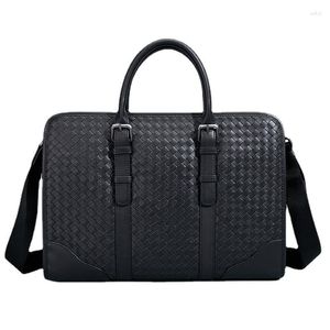 Briefcases Luxury Men's Briefcase Genuine Leather Woven Large Capacity Handbags Business Casual High-end Cowhide Laptop Bag 6C