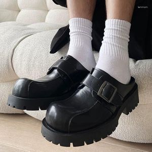 Tofflor retro japansk stil svart rund tå plattform utomhus slitage män skor par spänne sandaler sandalias mujer verano