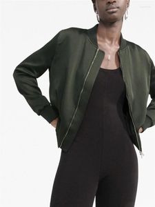Женские куртки 2023 Весна Женщины O-образной молнии зеленое короткое пальто.
