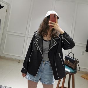 Kurtki damskie Sungtin Women Lose PU skórzana kurtka Czarna miękka sztuczna skórzana kurtka ulica Moto Biker Skórzana kurtka płaszcza Lady Casual Outer odzież 44EFFDG