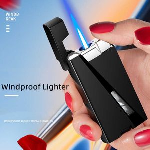 New Windproof Torch No Gas Metal Lighters Refill Blue Flame Cigarette Butane Jet Household Lighter Inflated Bar Gadgets J24V