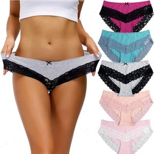 5pcs Set Cotton Panties Womens Underwear Sexy Lace Cute Bow Female Underpants Briefs Solid Color Soft Lingerie S-xxl Design170u