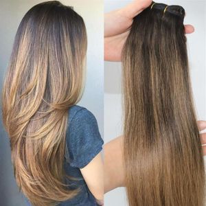 #2 6# Human Hair Extensions Balayage Highlights Dark Brown Human Hair Weave Bundles Brazilian Virgin Hair Thick End 100gram one se203O