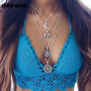 Pendant Necklaces Docona Bohemian Necklace Moon Elephant Ancient Pendent Silver Color Long Alloy Chain Choker Statement Collar Femme 4498 230831