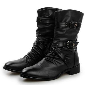 Boots Men Motorcycle Black Leather Punk Rock Shoes Fashion Mens Street Cool Gothic Belt Buckle Women Large Size 3448 230831