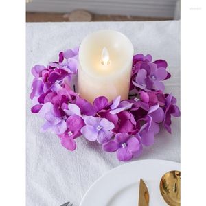 Dekoratif çiçekler 1pc yapay ortanca şamdan çelenk yemek masası centerpieces düğün partisi dekor için masa örtüsü